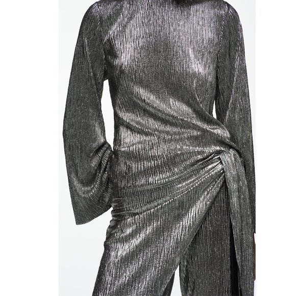 BLOGGER'S FAVE! Zara Limited Edition Sparkly Silver Wrap Front Pants SZ XS NWT - Picture 10 of 14